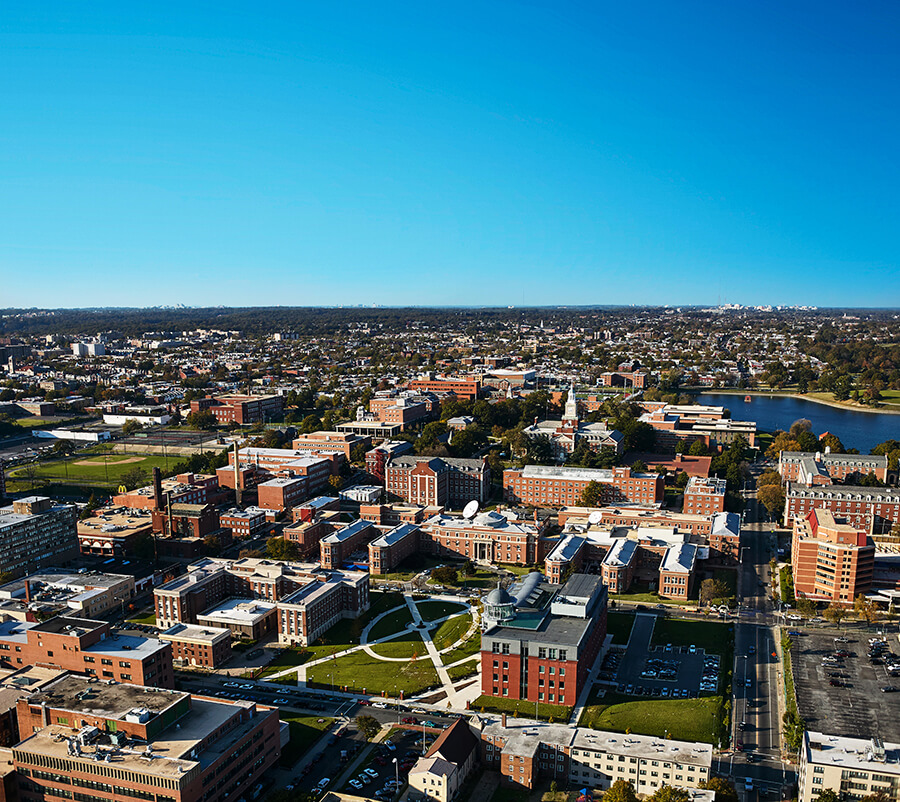 Aerial view of Howard University's campus.